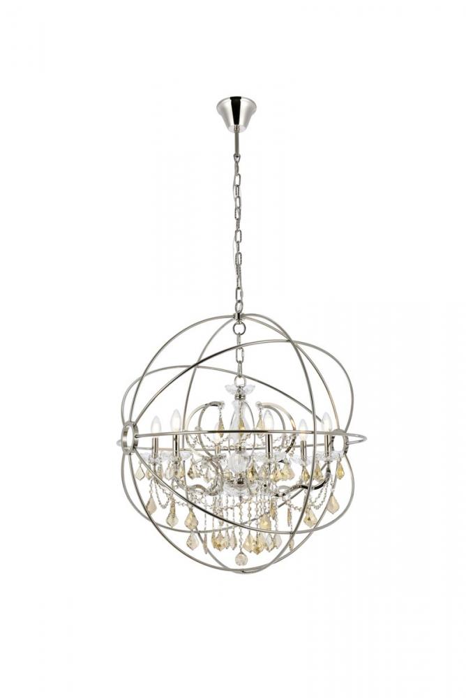 Geneva 6 Light Polished Nickel Chandelier Golden Teak (Smoky) Royal Cut Crystal