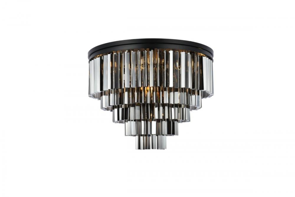 Sydney 17 Light Matte Black Flush Mount Silver Shade (Grey) Royal Cut Crystal