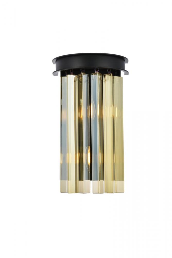 Sydney 2 Light Matte Black Wall Sconce Golden Teak (Smoky) Royal Cut Crystal