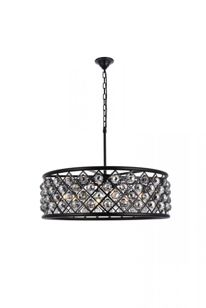 Madison 8 Light Matte Black Chandelier Silver Shade (Grey) Royal Cut Crystal