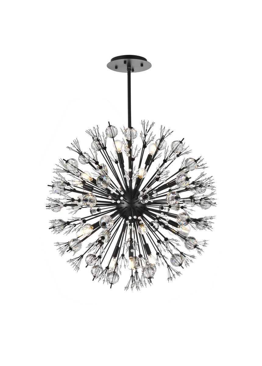 Vera 32 Inch Crystal Starburst Round Pendant in Black