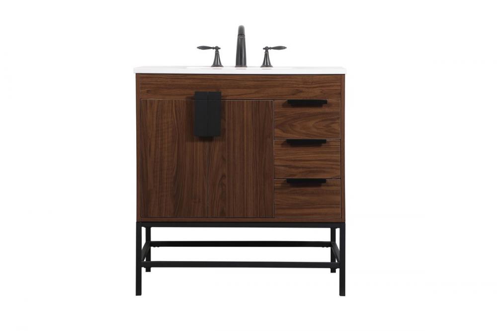 32 Inch Single Bathroom Vanity in Walnut