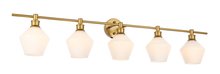 Elegant LD2325BR - Gene 5 Light Brass and Frosted White Glass Wall Sconce