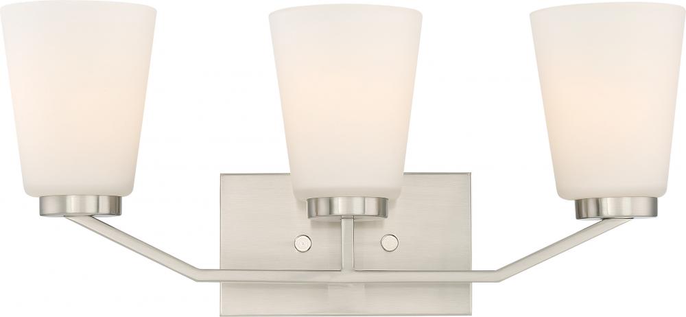 Nome - 3 Light Vanity with Satin White Glass - Brushed Nickel Finish