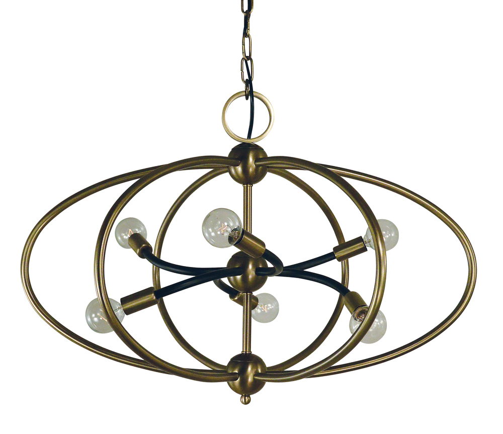 6-Light Antique Brass/Matte Black Orbit Chandelier