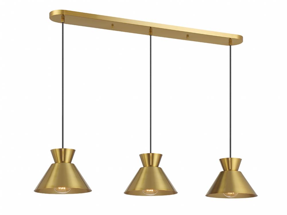 3-Light Linear Chandelier in Natural Brass